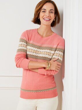 Women Talbots Fair Isle Crewneck Holiday Sweater Size SP
